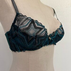 Elegant Lace Bra in Teal and Black